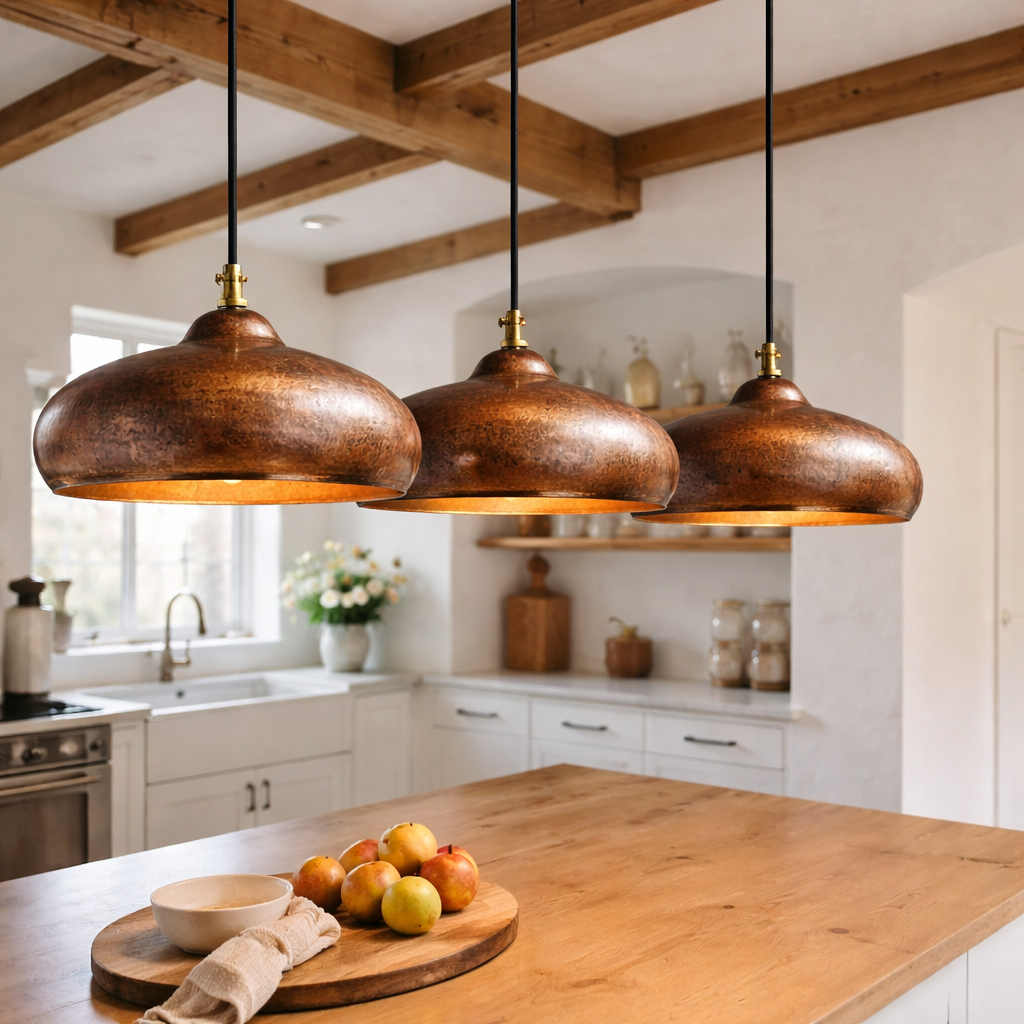 Handmade Moroccan Hammered Copper Pendant Light – Rustic Farmhouse Kitchen Island Lighting
