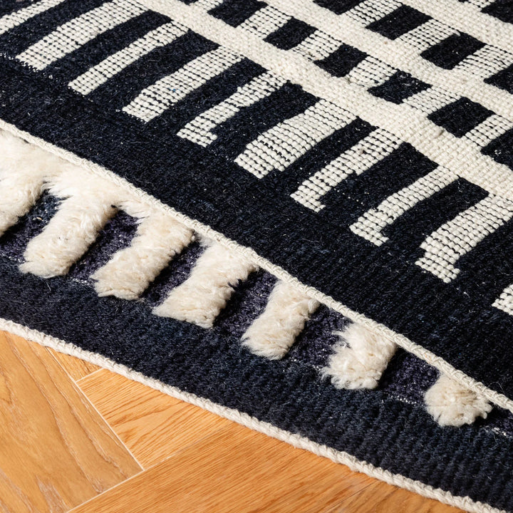 Handmade Moroccan Rug – Cream Wool with Black Dotted Grid Pattern