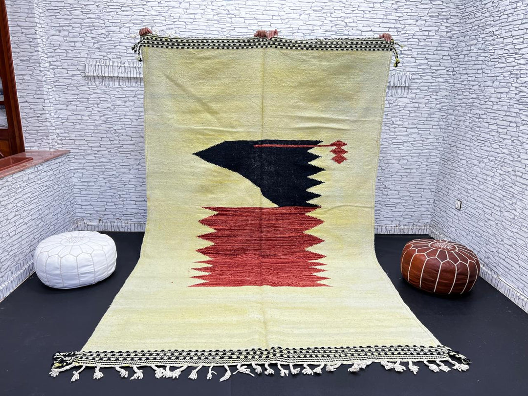 Handmade Moroccan Wool Rug – Yellow Red and Black Flatweave Carpet
