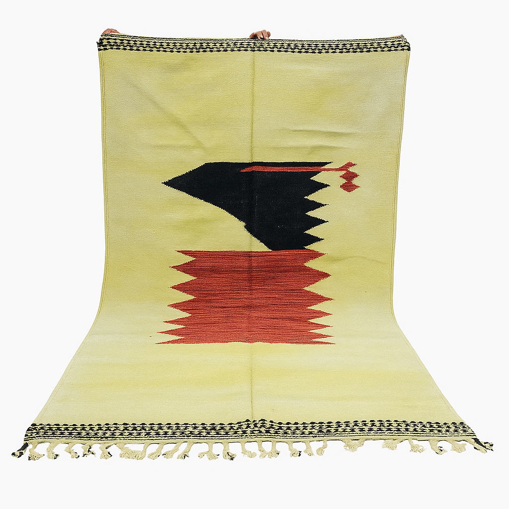 Handmade Moroccan Wool Rug – Yellow Red and Black Flatweave Carpet