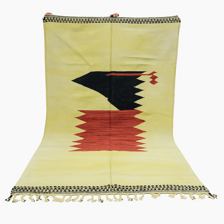 Handmade Moroccan Wool Rug – Yellow Red and Black Flatweave Carpet