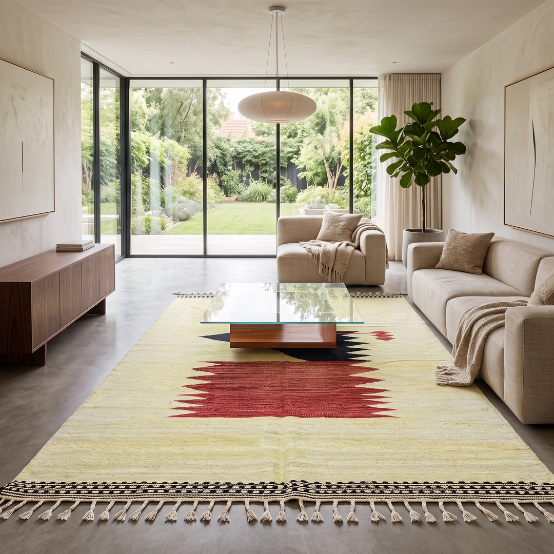 Handwoven cream and black Moroccan wool rug with geometric Beni Ourain design – handmade Berber carpet from Morocco
