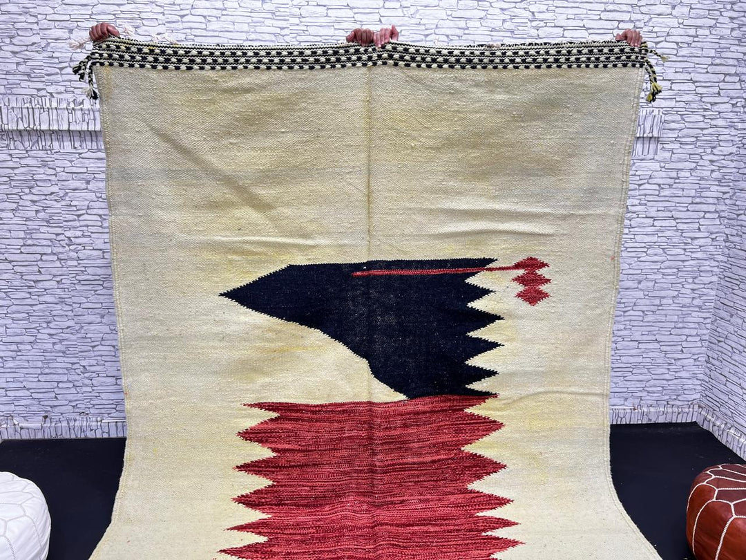 Handmade Moroccan Wool Rug – Yellow Red and Black Flatweave Carpet