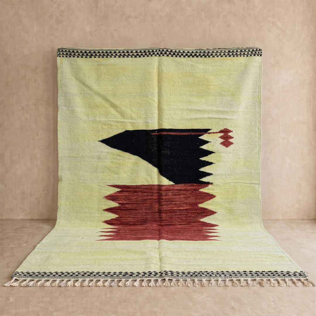 Handwoven cream and black Moroccan wool rug with geometric Beni Ourain design – handmade Berber carpet from Morocco
