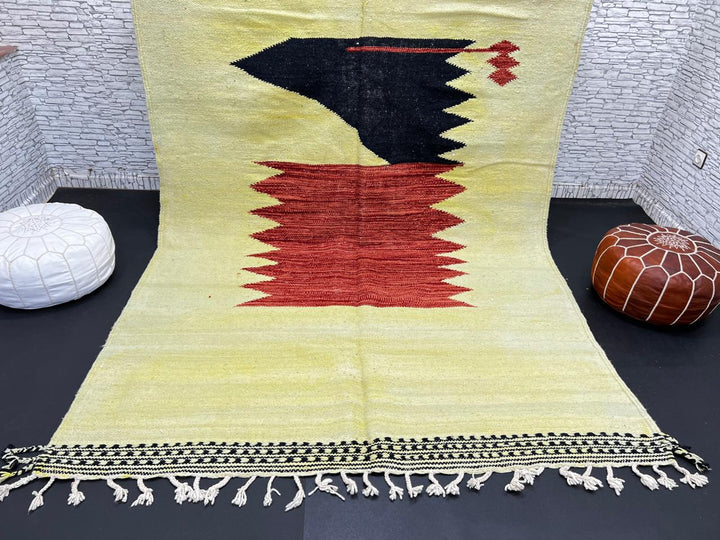 Handmade Moroccan Wool Rug – Yellow Red and Black Flatweave Carpet