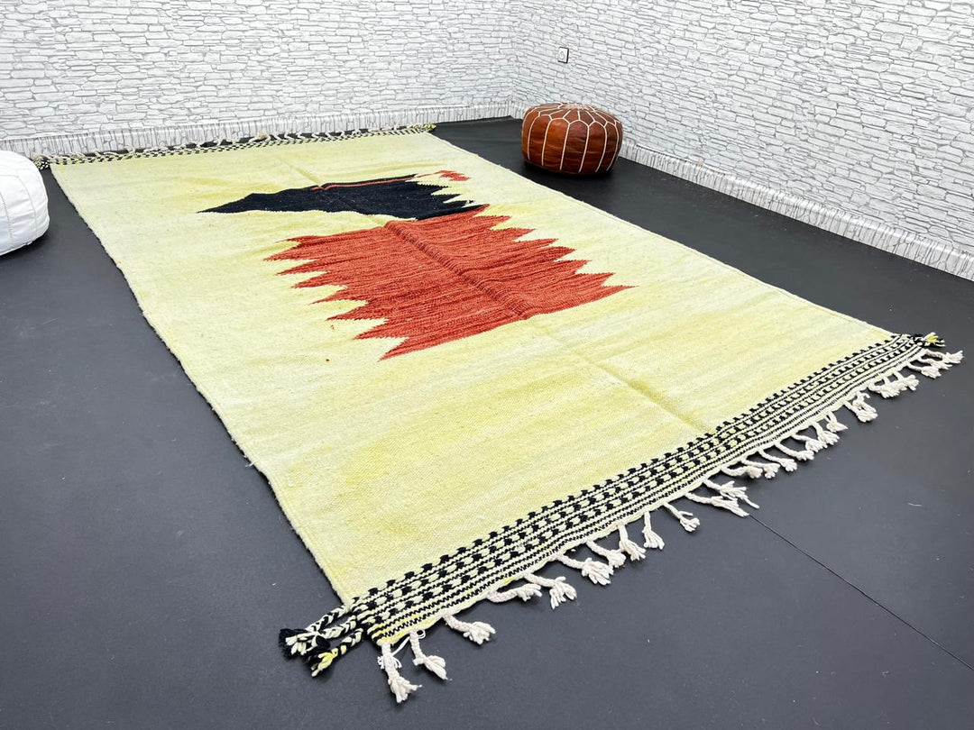 Handmade Moroccan Wool Rug – Yellow Red and Black Flatweave Carpet