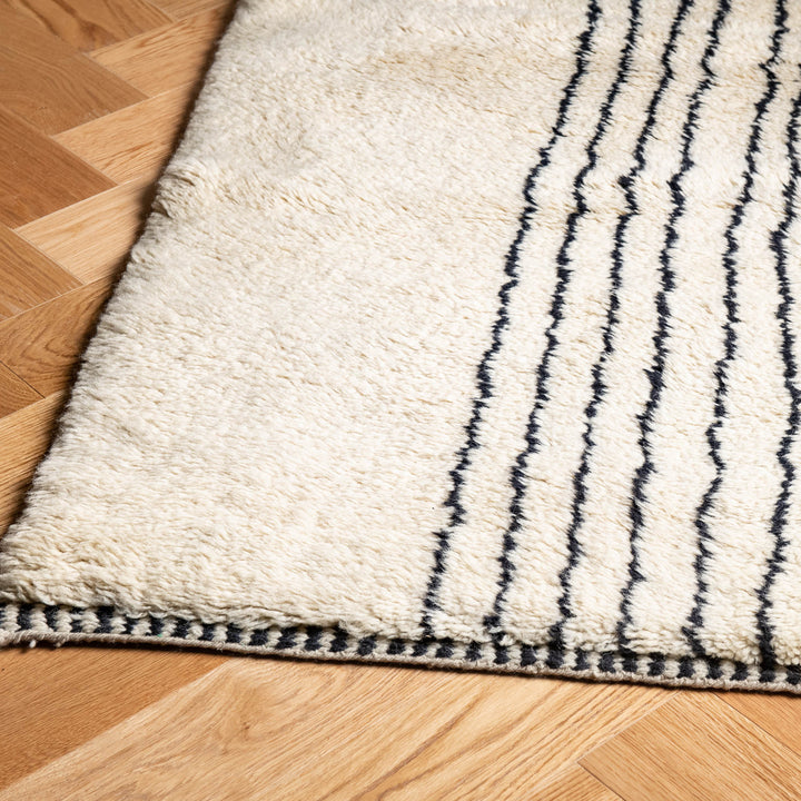 Handmade Moroccan Wool Rug with Organic Vertical Line Pattern