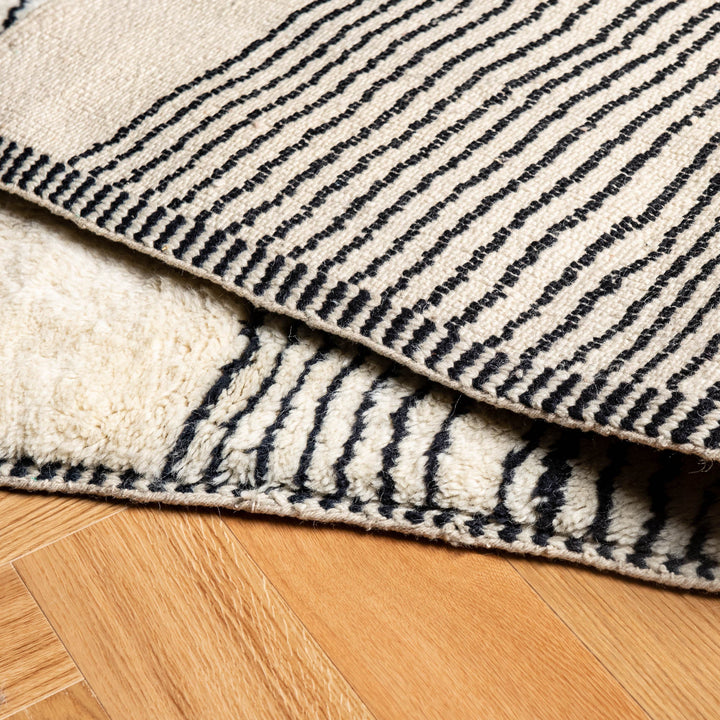 Handmade Moroccan Wool Rug with Organic Vertical Line Pattern