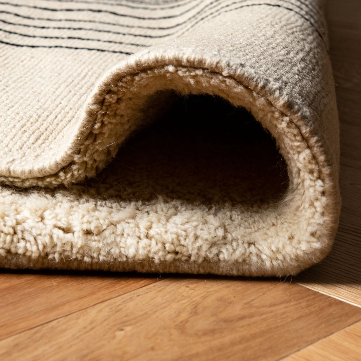 Handmade Moroccan Wool Rug with Organic Vertical Line Pattern