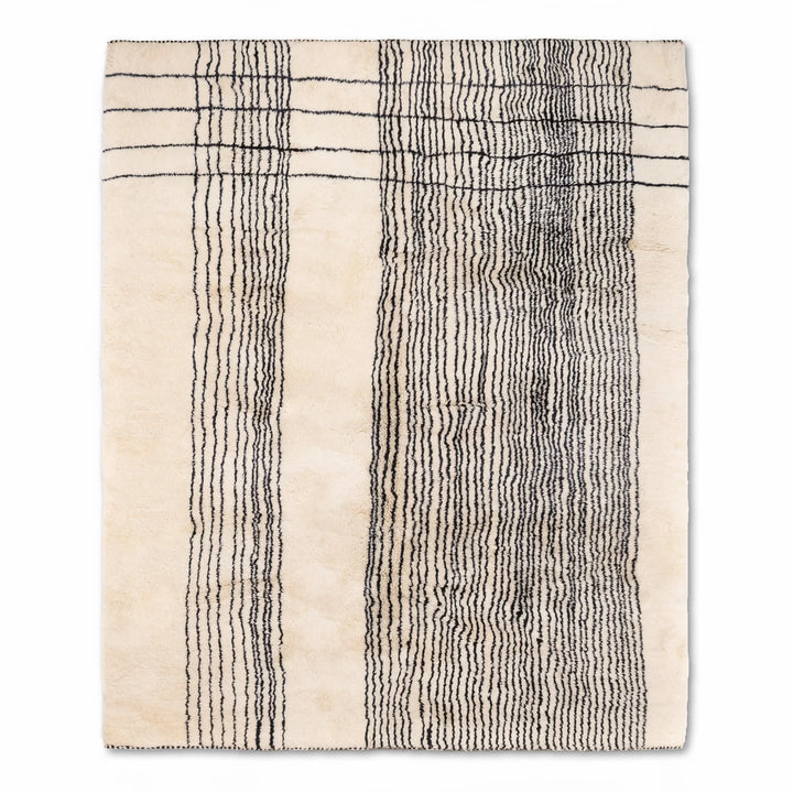 Handmade Moroccan Wool Rug with Organic Vertical Line Pattern