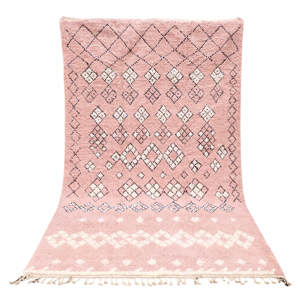 blush pink moroccan wool rug with berber diamond geometric pattern handmade