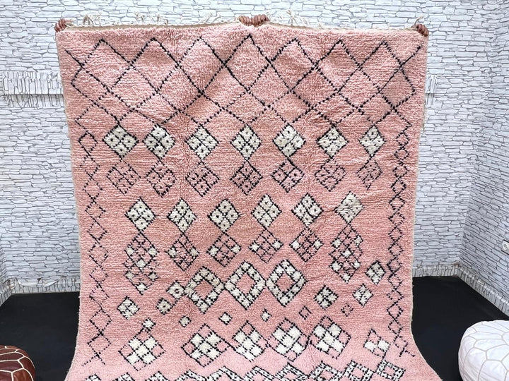 blush pink moroccan wool rug with berber diamond geometric pattern handmade