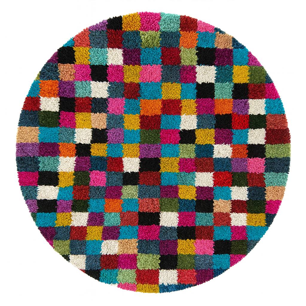 Round multicolor Moroccan checkered rug
