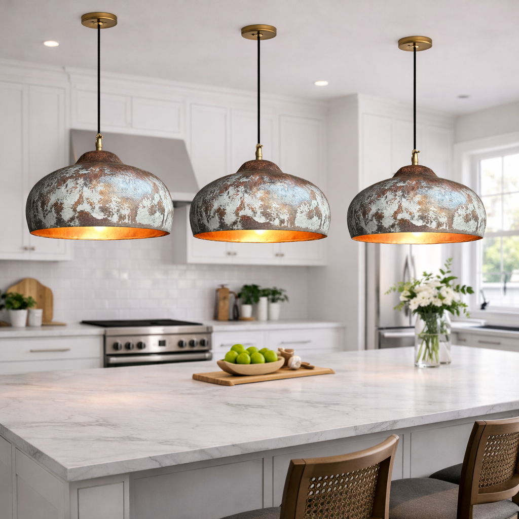 Handmade Rustic Moroccan Pendant Light – Distressed Copper &amp; Silver Patina Kitchen Island Lamp