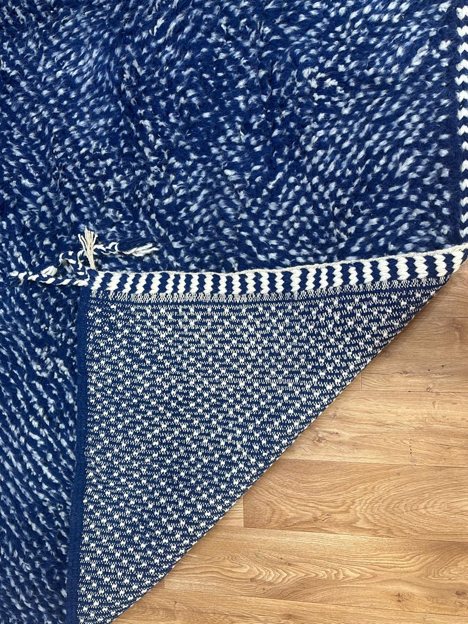 Luxury Blue Moroccan Berber Runner Rug Handwoven from Natural Wool