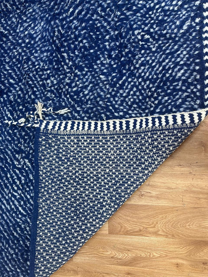 Luxury Blue Moroccan Berber Runner Rug Handwoven from Natural Wool