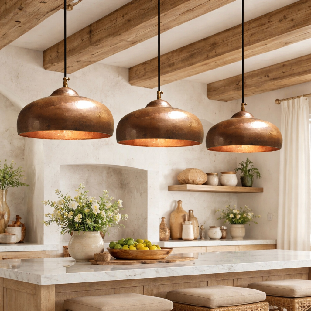 Rustic Hammered Copper Dome Pendant Light – Handmade Moroccan Ceiling Lamp