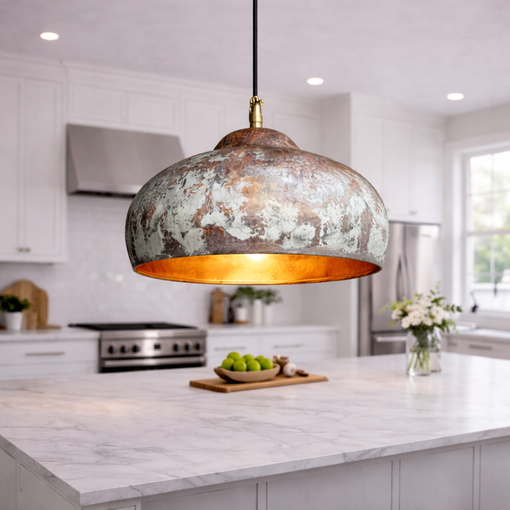 Handmade Rustic Moroccan Pendant Light – Distressed Copper &amp; Silver Patina Kitchen Island Lamp