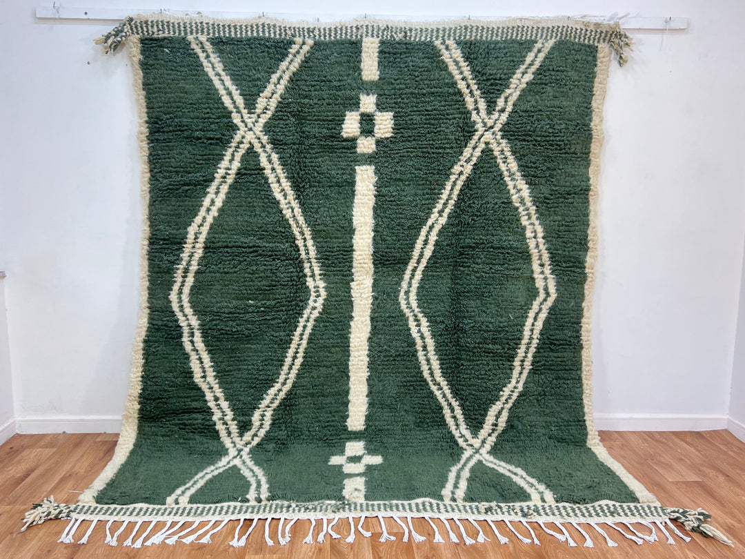 Green Beni Mrirt Rug – Handmade Moroccan Geometric Design