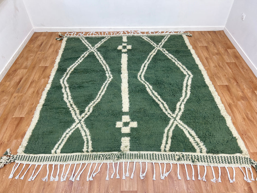 Green Beni Mrirt Rug – Handmade Moroccan Geometric Design