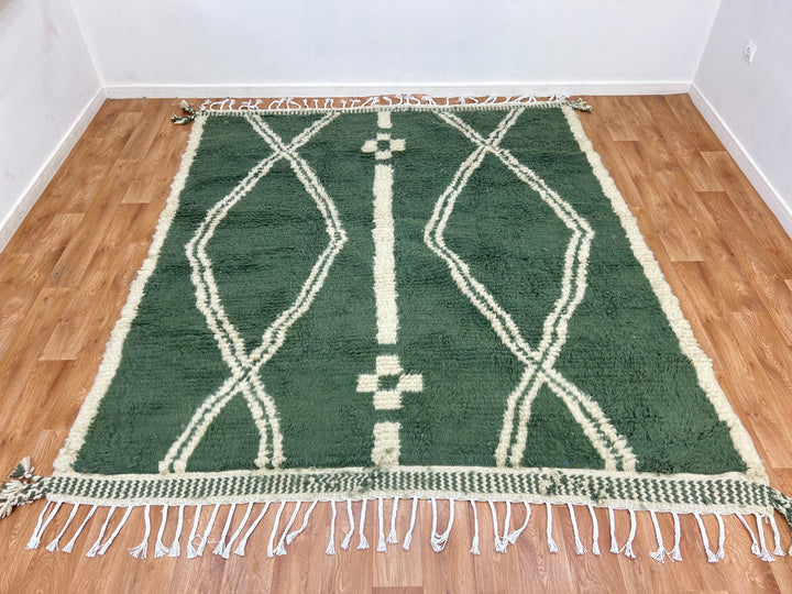 Green Beni Mrirt Rug – Handmade Moroccan Geometric Design