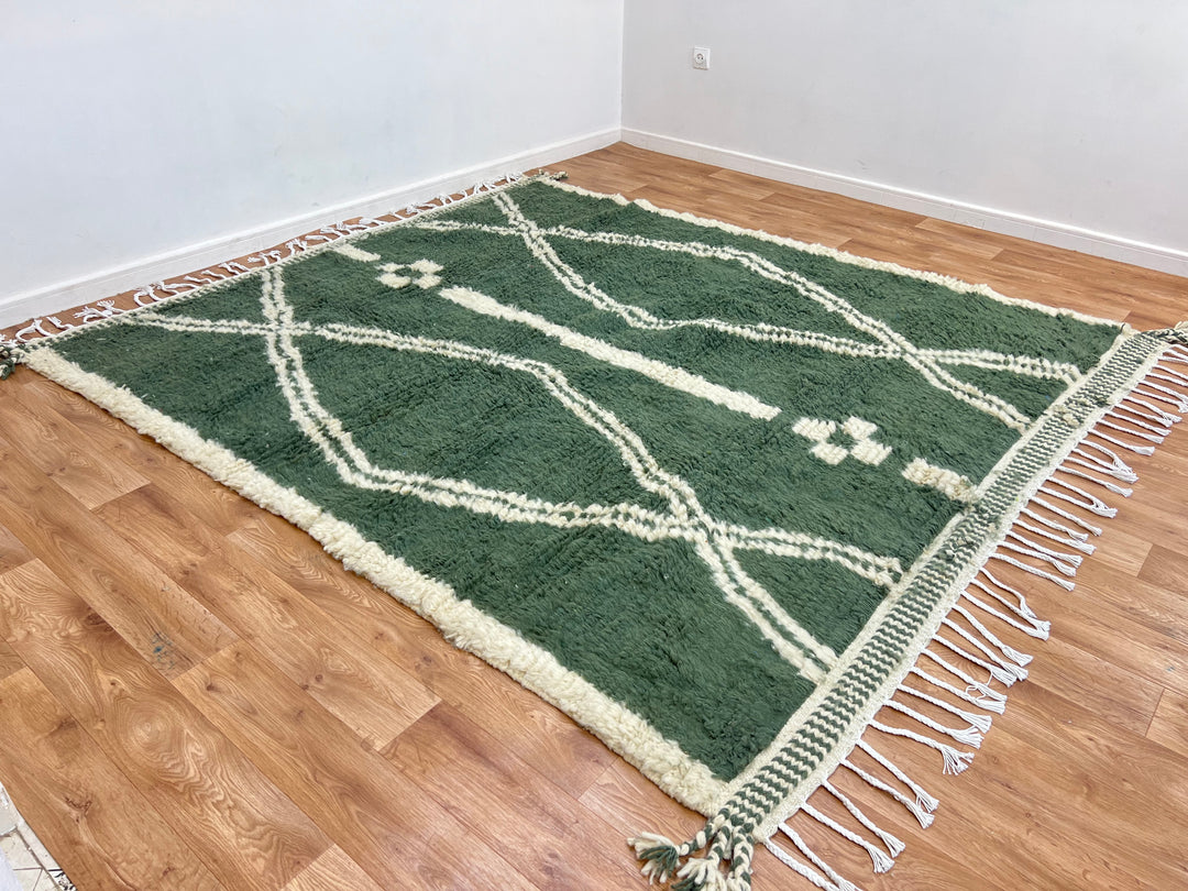 Green Beni Mrirt Rug – Handmade Moroccan Geometric Design