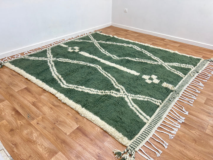 Green Beni Mrirt Rug – Handmade Moroccan Geometric Design