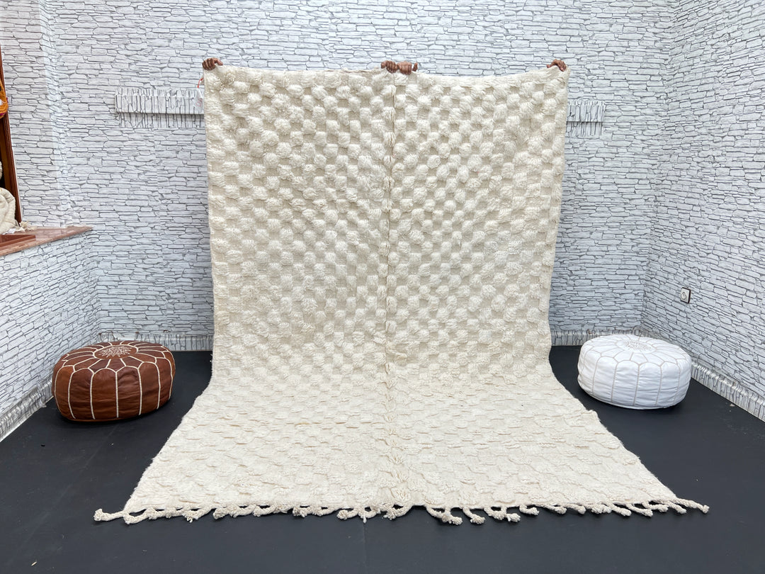 White Textured Moroccan Rug – Handmade Wool Carpet