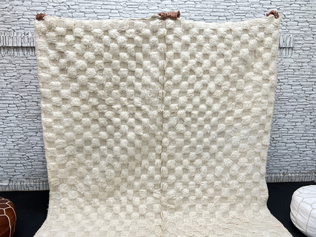 White Textured Moroccan Rug – Handmade Wool Carpet
