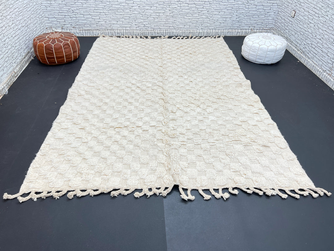 White Textured Moroccan Rug – Handmade Wool Carpet