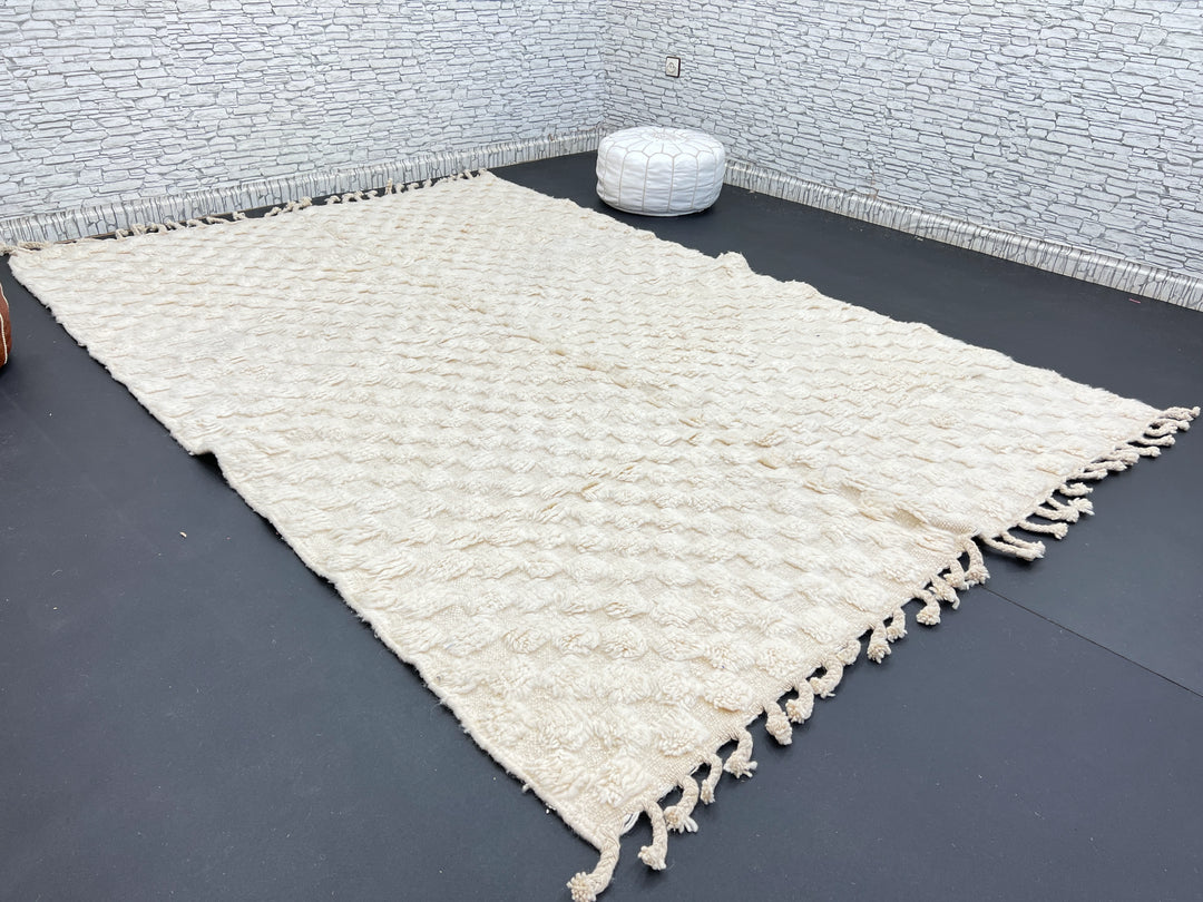 White Textured Moroccan Rug – Handmade Wool Carpet