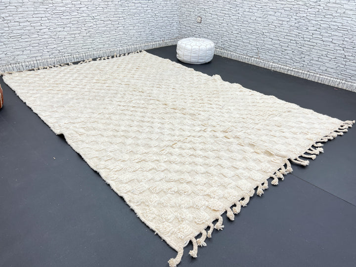 White Textured Moroccan Rug – Handmade Wool Carpet