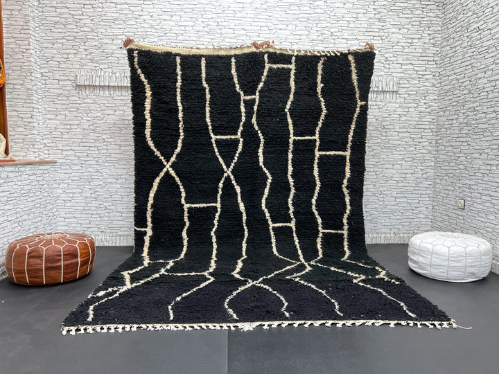 Black Beni Ourain Rug – Handmade Moroccan Wool Carpet