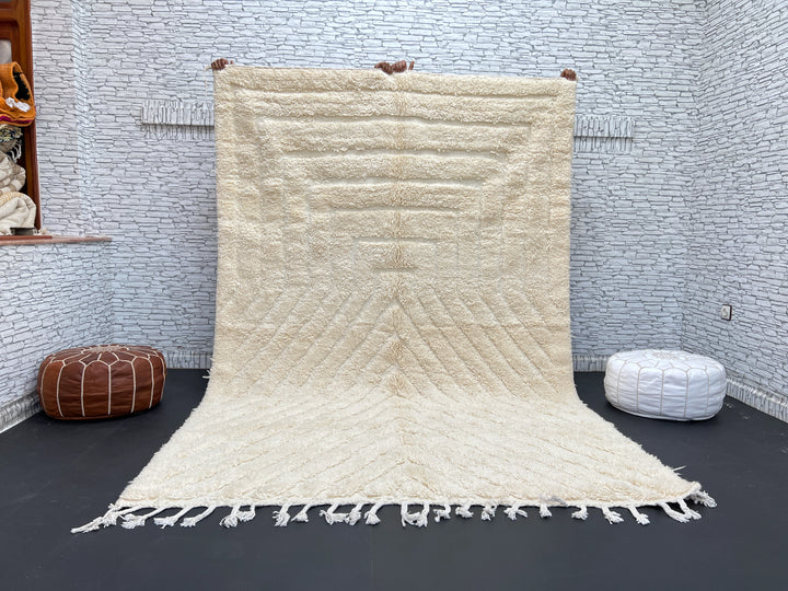 White Beni Mrirt Rug – Handmade Moroccan Wool Carpet