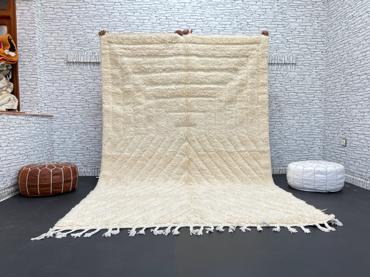 White Beni Mrirt Rug – Handmade Moroccan Wool Carpet