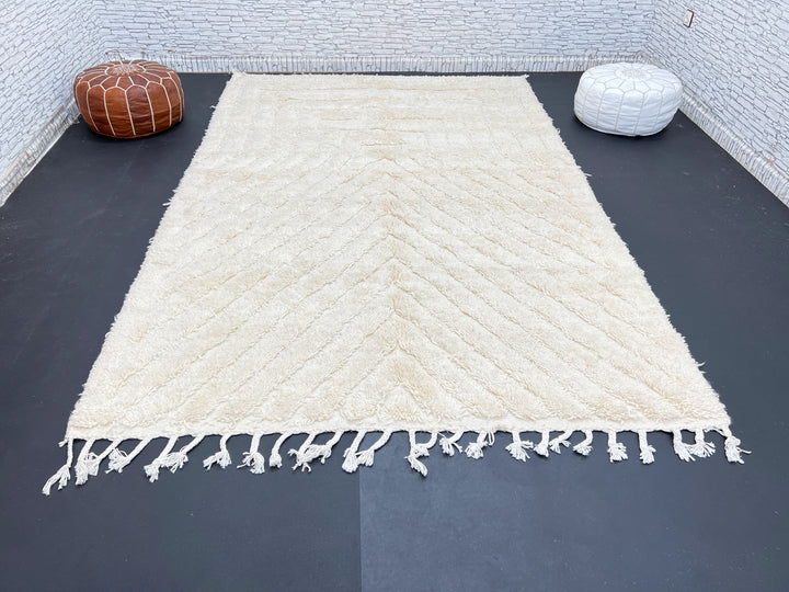 White Beni Mrirt Rug – Handmade Moroccan Wool Carpet