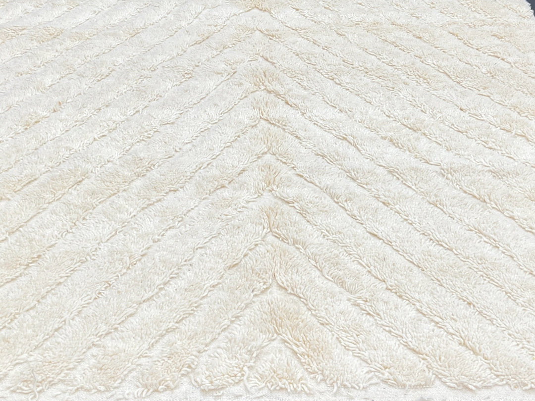 Round Beige Embossed Moroccan Wool Rug