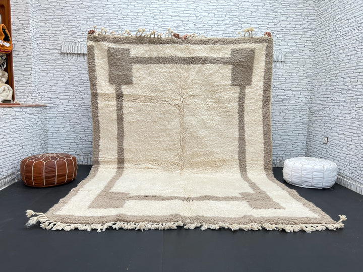 Beige Minimalist Moroccan Rug – Handmade Wool Carpet