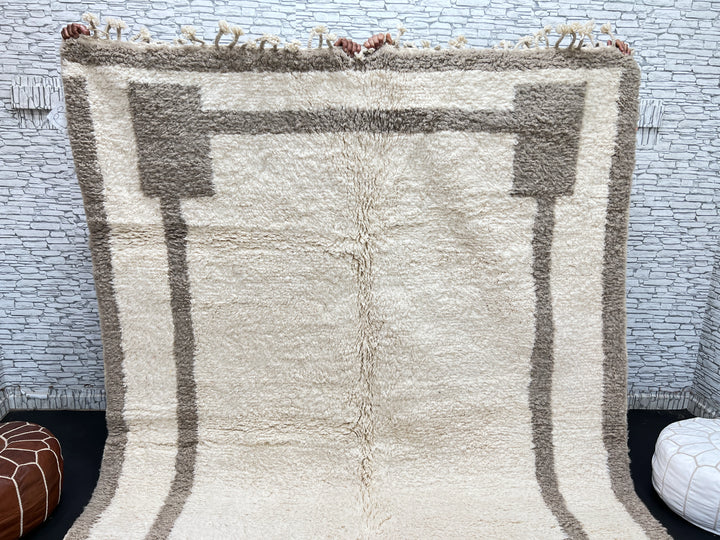 Beige Minimalist Moroccan Rug – Handmade Wool Carpet