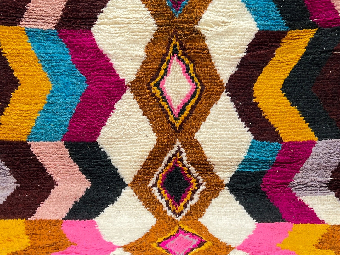 Round Colorful Diamond Moroccan Wool Rug