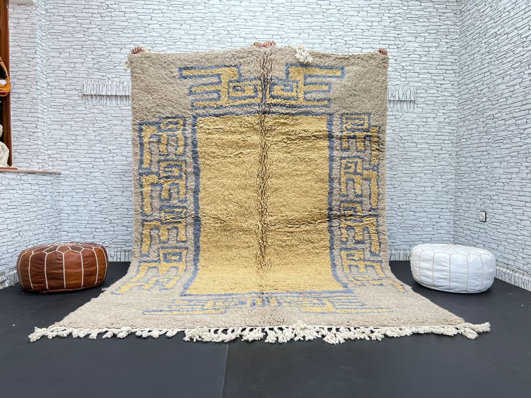 Beige & Blue Moroccan Rug – Handmade Wool Carpet
