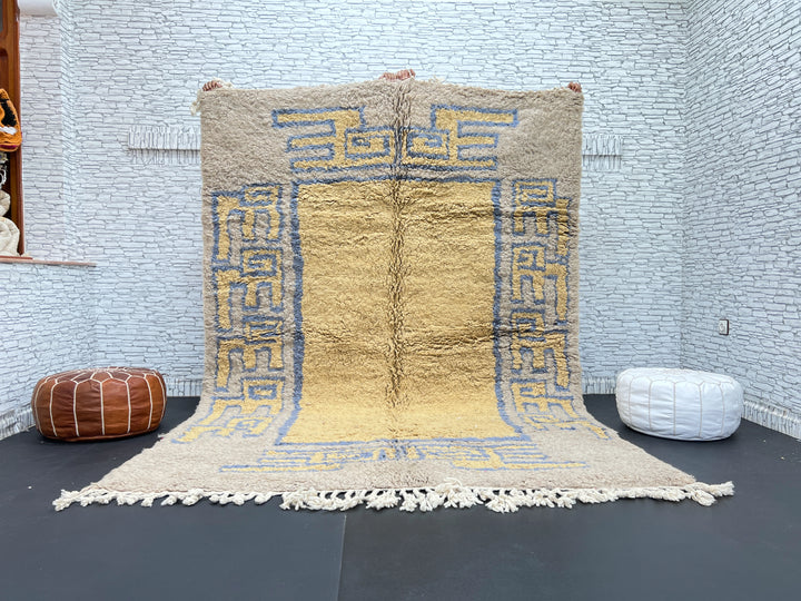 Beige & Blue Moroccan Rug – Handmade Wool Carpet