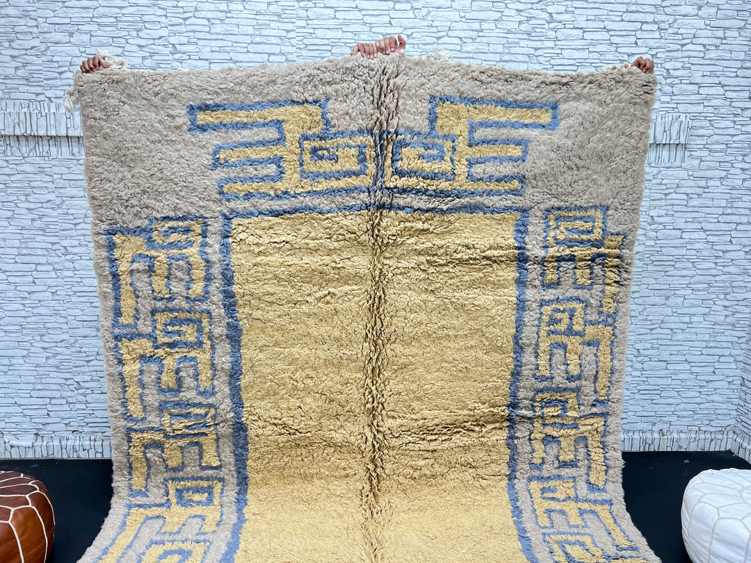 Beige & Blue Moroccan Rug – Handmade Wool Carpet