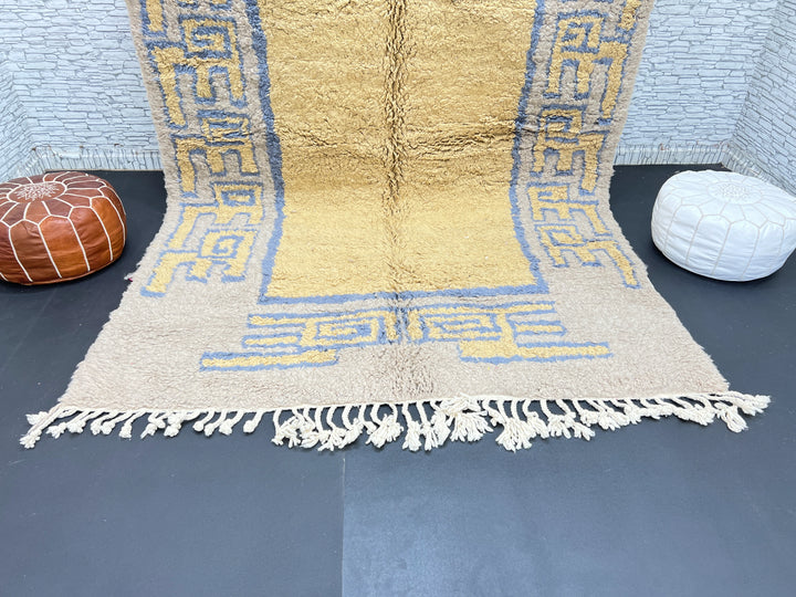 Beige & Blue Moroccan Rug – Handmade Wool Carpet