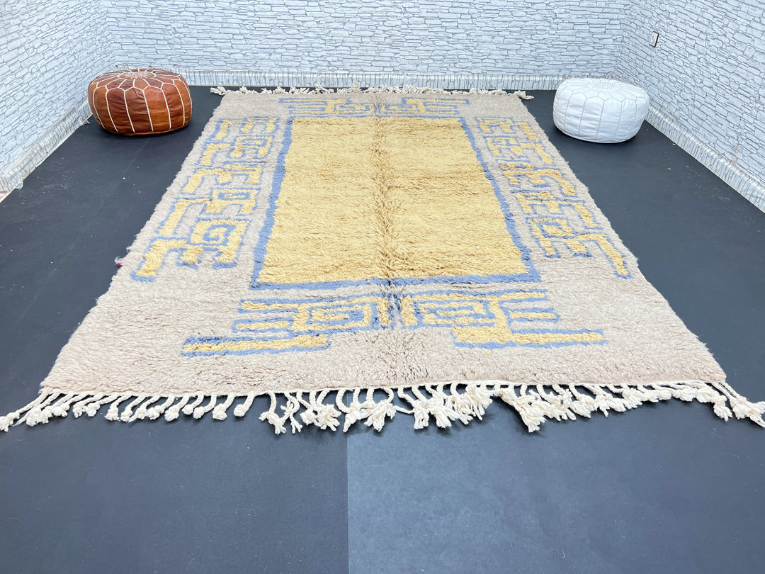 Beige & Blue Moroccan Rug – Handmade Wool Carpet