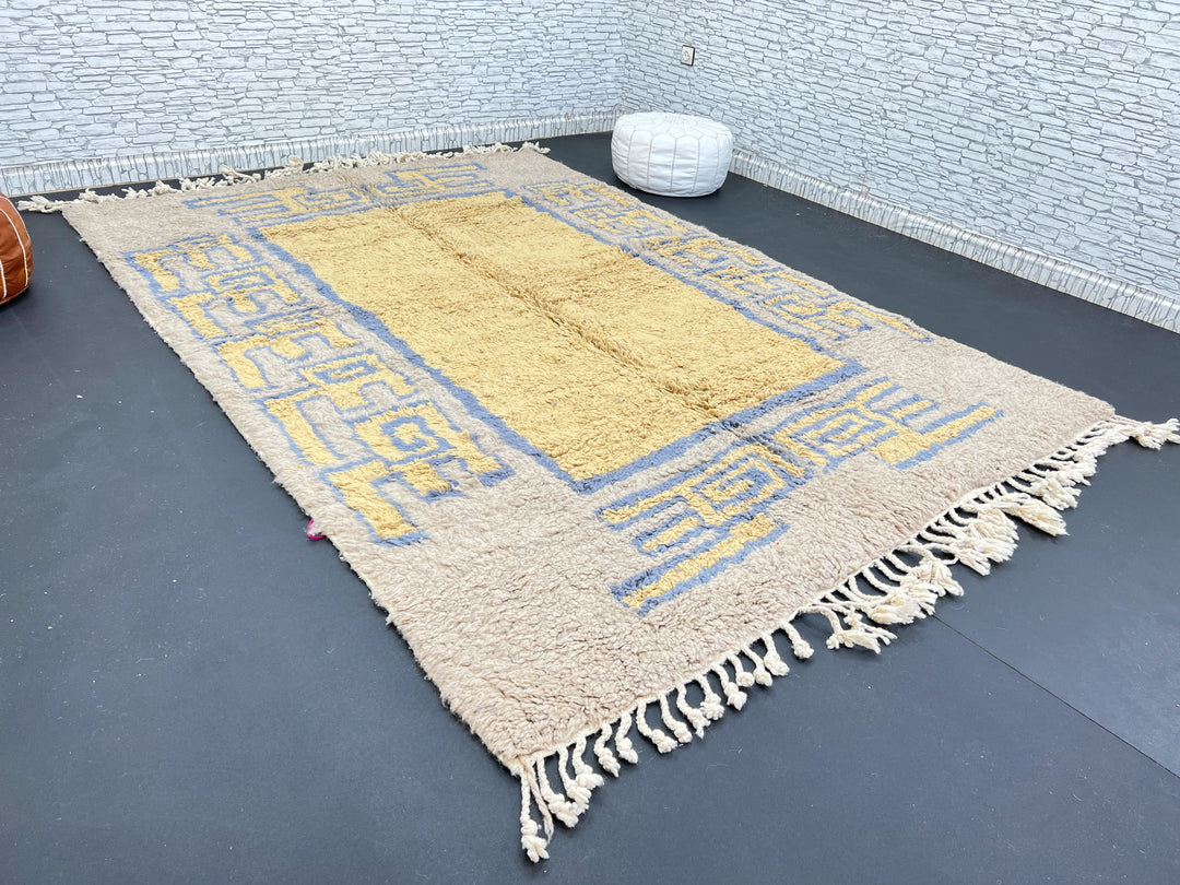 Beige & Blue Moroccan Rug – Handmade Wool Carpet