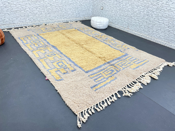 Beige & Blue Moroccan Rug – Handmade Wool Carpet