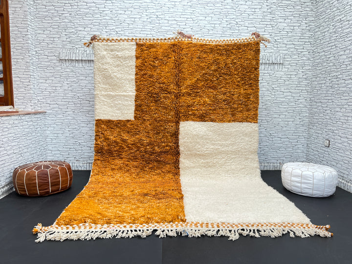 Round Orange Beige Moroccan Wool Rug