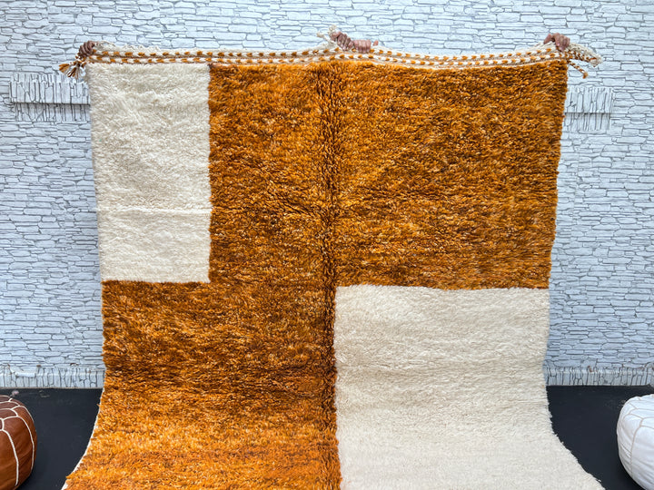 Orange & White Moroccan Rug – Handmade Wool Carpet