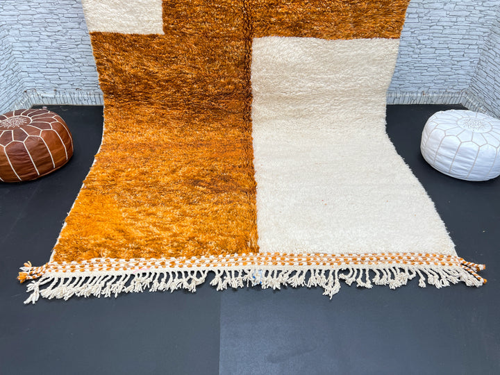 Orange & White Moroccan Rug – Handmade Wool Carpet